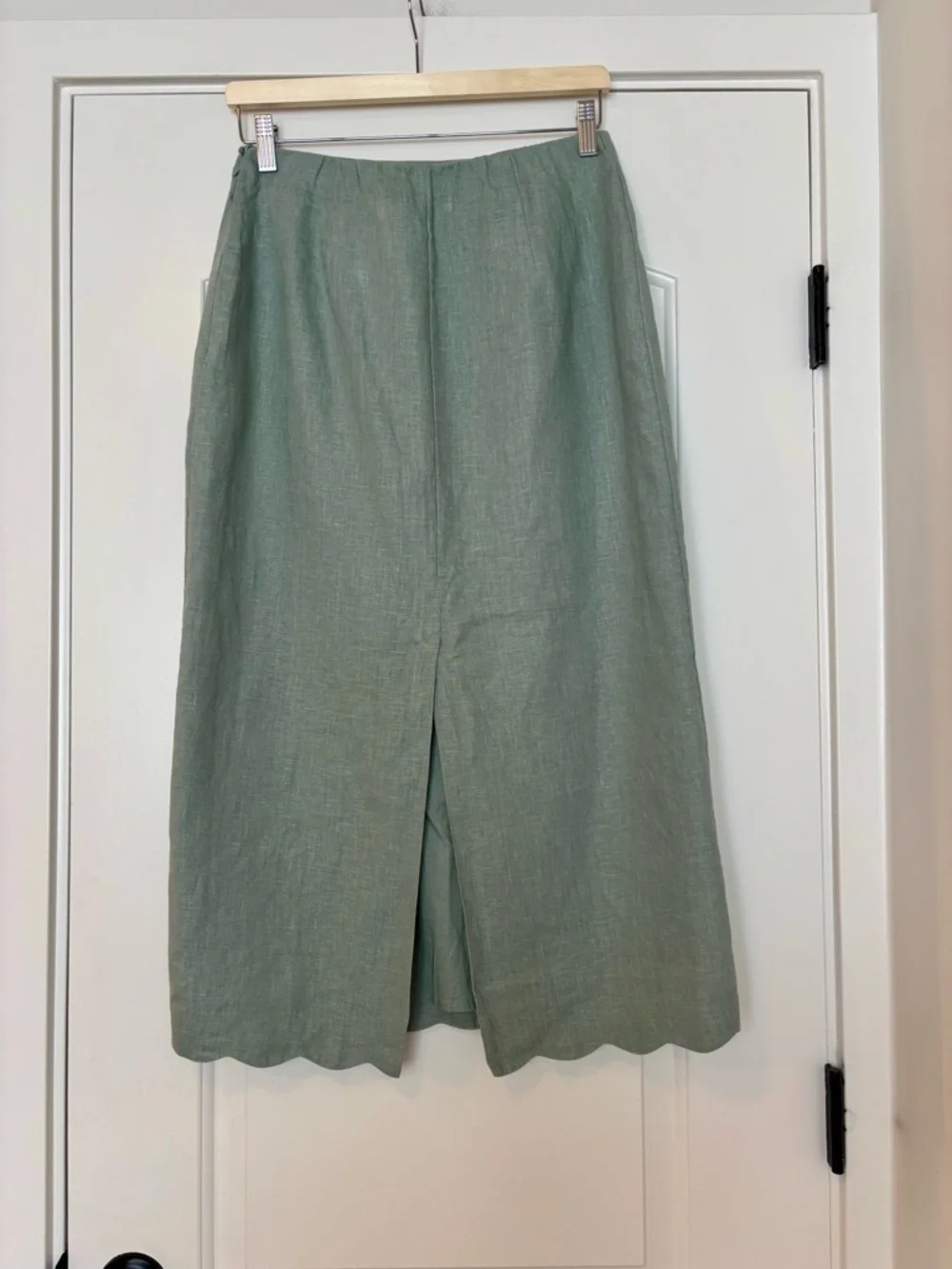 Abercrombie & Fitch Sage Green Scalloped Hem Linen Midi Skirt Coastal Small - Picture 3 of 9